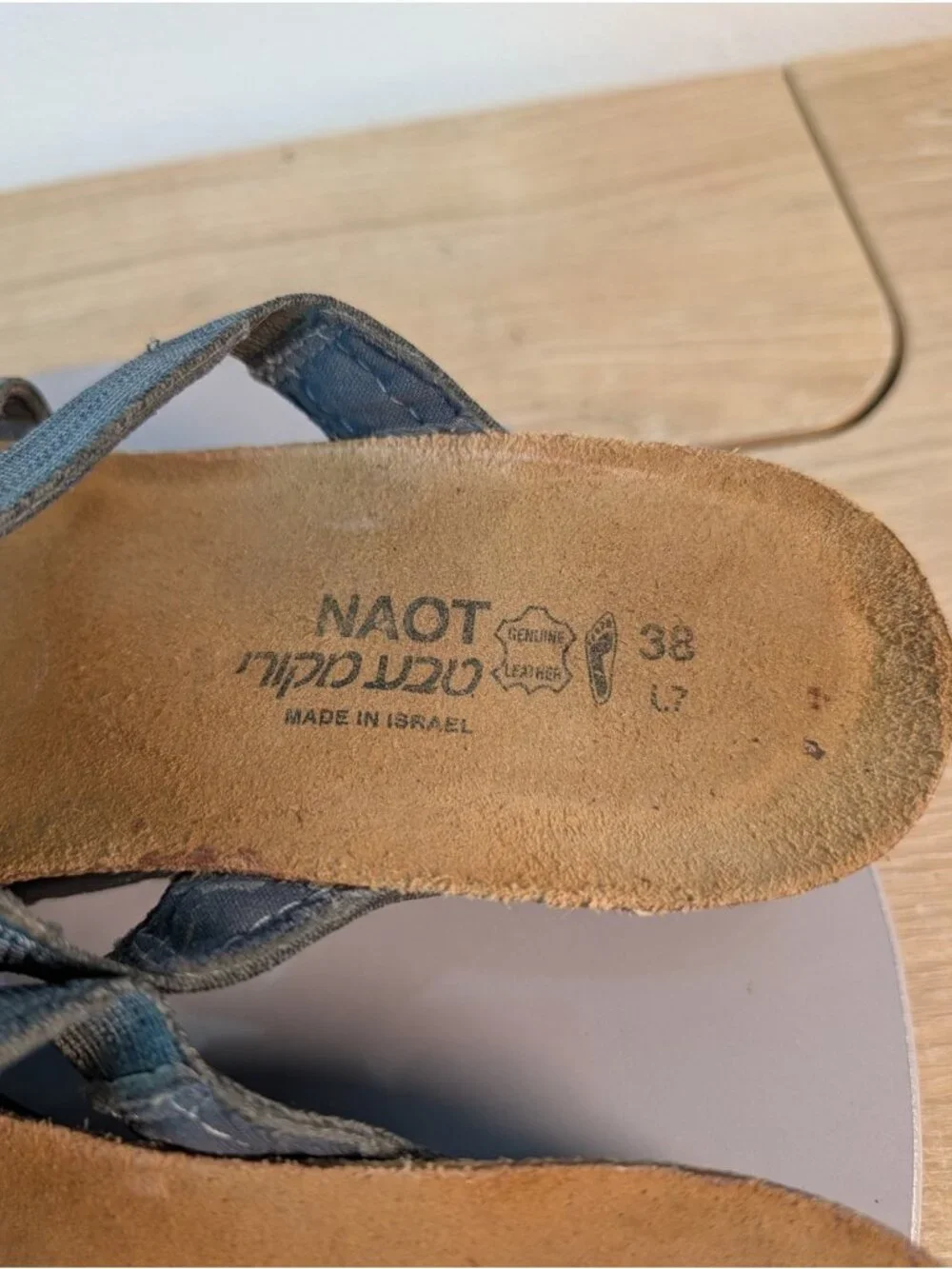 Naot Naomi Women Wedge Sandals Size 38 L7 Casual Comfort Blue Linen Fabric